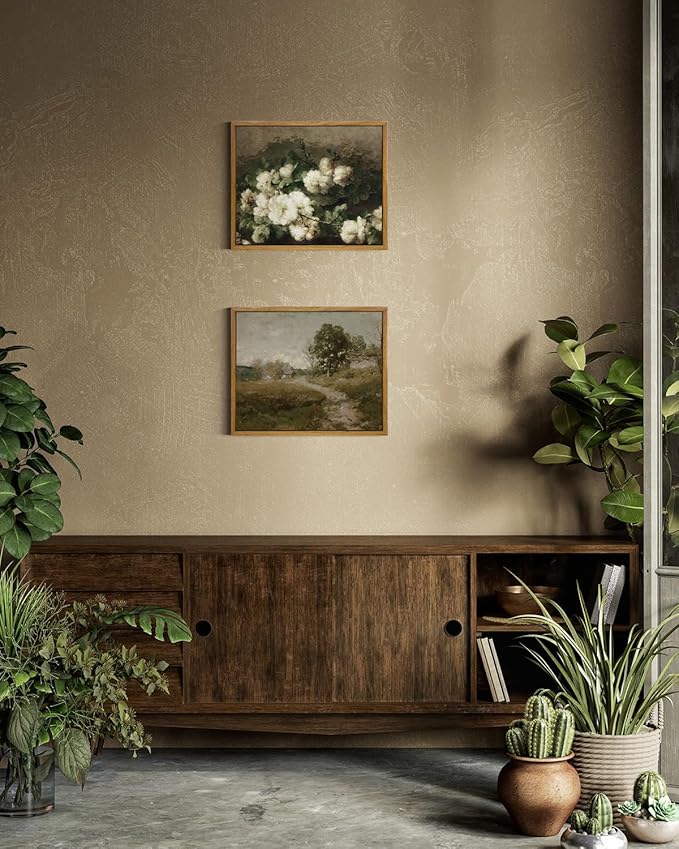 InSimSea Framed Canvas Wall Art Vintage Decor, Retro Room Decor, Rural Path Landscape Paintings, Farmhouse Wall Art for Living Room, Vintage Countryside Pictures for Bathroom Wall Decor, 9"x11"