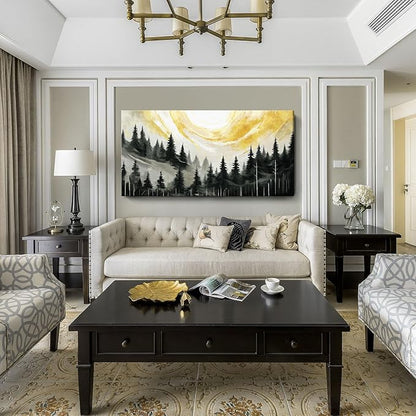 ARTZON Oversized Abstract Canvas Wall Art- Modern Black Gray Yellow Forest Picture Print Pine Trees Landscape Nature Horizontal Minimalist Artwork for Living Room Bedroom Office Decor 58"x29"