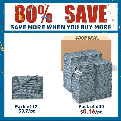 Gray Microfiber Cleaning Cloths Bulk Pack-400 Pack, Microfiber Towels Bulk, Towels for Cars, Cleaning Rags Gray (12x12 inches)