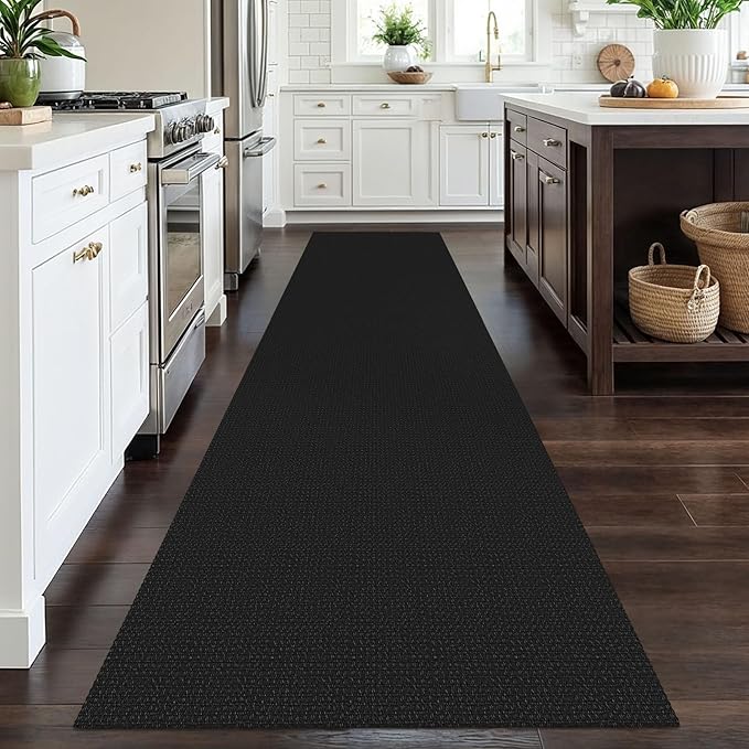 EARTHALL Runner Rug 3x12 Ft Washable Runners for Hallways Extra Long Woven Non Slip Entryway Runner Braided Kitchen Runner Indoor Outdoor Carpet Runners for Entryway, Hall, Foyers, Black/Grey