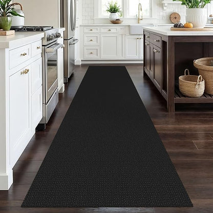 EARTHALL Runner Rug 3x12 Ft Washable Runners for Hallways Extra Long Woven Non Slip Entryway Runner Braided Kitchen Runner Indoor Outdoor Carpet Runners for Entryway, Hall, Foyers, Black/Grey