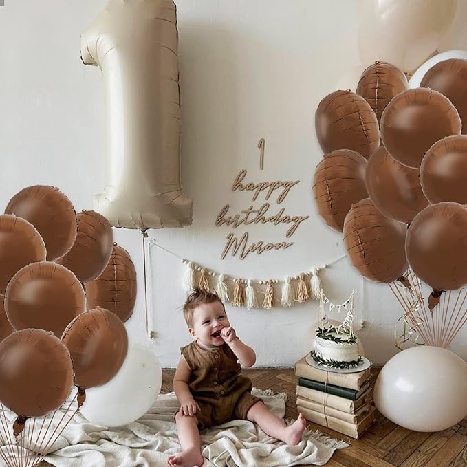 TONIFUL 30Pcs 18 Inch Chocolate Round Shape Foil Balloons Big Brown Circle Helium Mylar Ballons for Thanksgiving Birthday Wedding Halloween Baby Shower Anniversary Engagement Party Decor Supplies