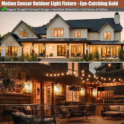 2-Pack Gold Dusk to Dawn Motion Sensor Lights 18 Inch, Large Outdoor Light Fixtures IP65 Waterproof Anti-Rust Brass Outside Lights for House Photocell Modern Exterior Lanterns Wall Mounted