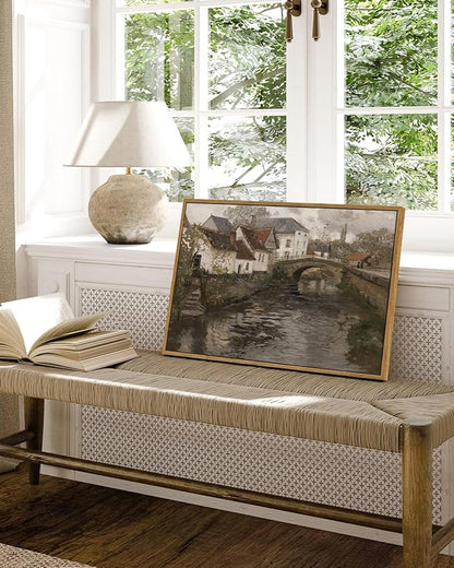 InSimSea Framed Canvas Wall Art Vintage Decor, Landscape Wall Art, Riverside Small Town Large Canvas Prints Home Decor, Rustic Farmhouse Wall Decor for Bedroom Living Room, 16"x24"