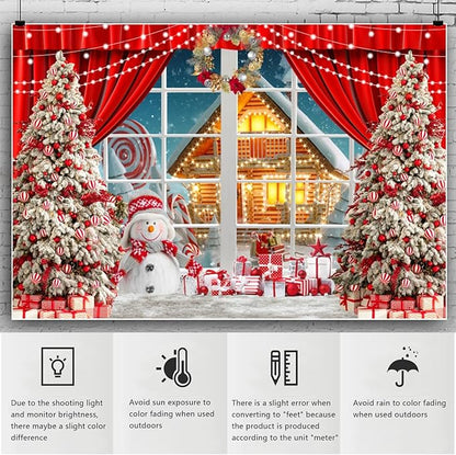 YongFoto Merry Christmas Backdrop 5x3ft Snowman Window View Snowy Town Xmas Tree Photography Background 2026 New Year Family Winter Holiday Party Banner Portrait Photoshoot Wallpaper Photo Booth