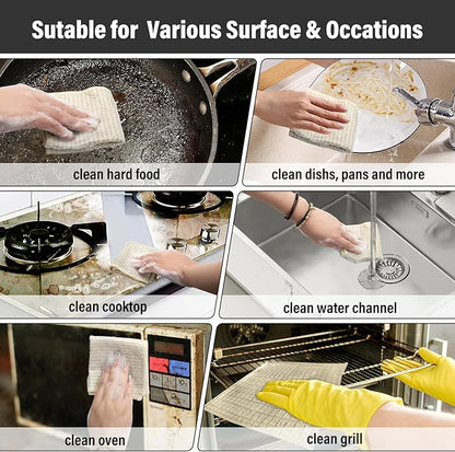 Dish Rags for Washing Dishes 8 Pack Multipurpose Wire Miracle Cleaning Coths Non-Scratch Wire Dishwashing Rag Lint Free Microfiber Cleaning Cloth for Kitchen Windows（Beige
