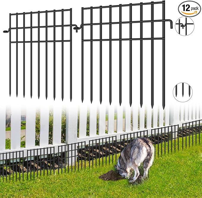 12 Pack Animal Barrier Fence - 13in(H) x12.2ft(L) Metal Fence Barrier for Bottom, 1.2 in Gap Dog & Rabbit Fencing for Garden
