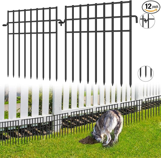 12 Pack Animal Barrier Fence - 13in(H) x12.2ft(L) Metal Fence Barrier for Bottom, 1.2 in Gap Dog & Rabbit Fencing for Garden