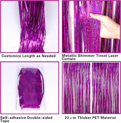 2 Pack 3.2ft x 8.2ft Hot Pink Metallic Tinsel Foil Fringe Curtains, Photo Booth Backdrop Door Curtains Party Streamers for Wedding Birthday Baby Shower Bachelorette Holiday Party Decorations