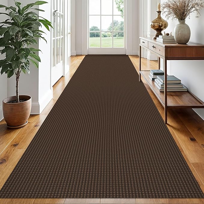 EARTHALL Runner Rug 3x16 Ft Washable Runners for Hallways Extra Long Woven Non Slip Entryway Runner Braided Kitchen Runner Indoor Outdoor Carpet Runners for Hotels, Hall, Stair, Brown