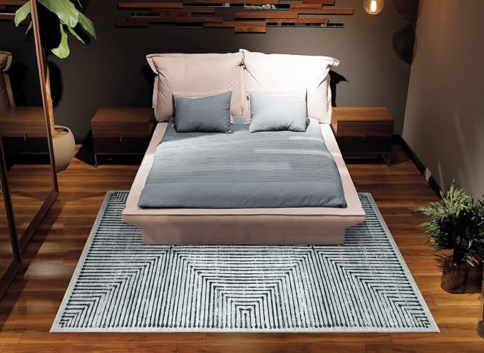 Bloom Rugs Caria Washable Non-Slip 4x6 Rug - Ivory/Black Striped Area Rug for Living Room, Bedroom, Dining Room, and Kitchen - Exact Size: 4' x 6'