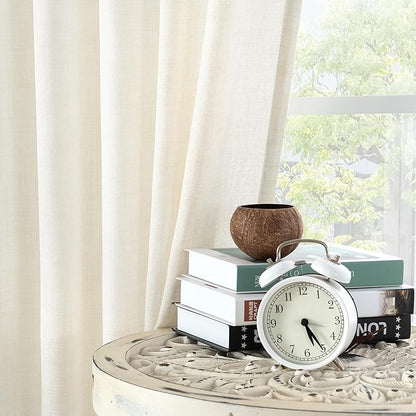 YoungsTex Ivory Linen Curtains 48 Inch Length for Kitchen, Light Filtering Semi Sheer Short Window Drapes Rod Pocket Back Tab Curtain for Cafe Living Room, 2 Panels, 42 X 48 Inch