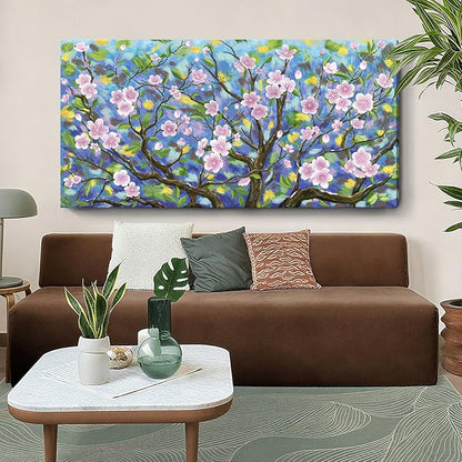 ARTZON Extra Large Pink Wall Art Abstract Flower Plum Blossom Botanical Canvas Prints Oversized Nature Artwork Tree Landscape Horizontal Big Picture for Home Living Room Bedroom Office Decor 58"x29"