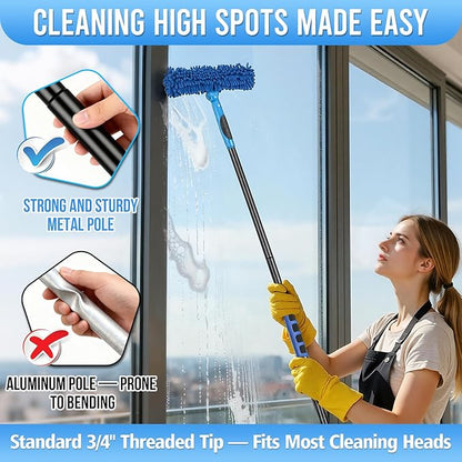 JTIEO 69'' Squeegee for Window Cleaning, 2-in-1 Window Squeegee Cleaner Tool with Extension Pole & Rotating Head, Blue Window Cleaning Kit for Shower Cleaner, Indoor & Outdoor Glass, High Window, Car