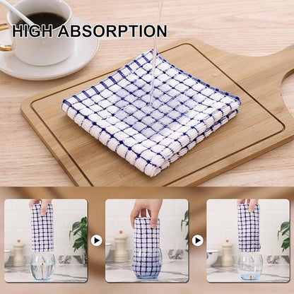 Kitinjoy Cotton 12 Pack Kitchen Towels and Dishcloths Sets, 16 x 25 Inch & 12 X 12 Inch Dish Towels Bulk, Super Soft and Absorbent Hand Towels for Kitchen Drying, Blue