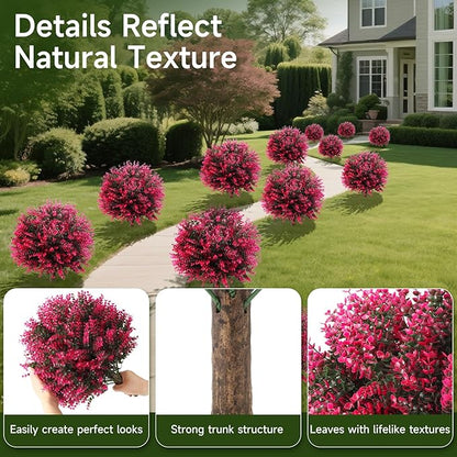 Faux Rose Boxwood Balls for Outdoor Planters Topiary Set of 2,UV Resistant Artificial Shrub Bushes Trees with Spike for Porch,Indoor,Garden