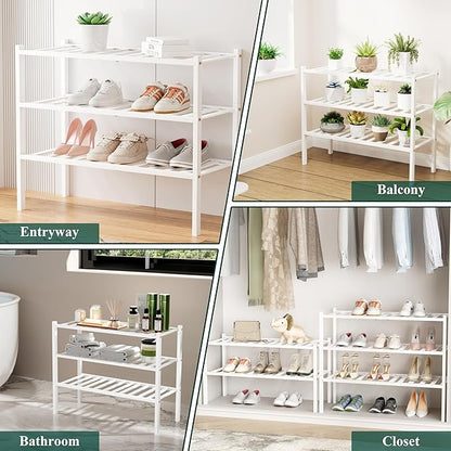 Smiry Shoe Rack, 5 Tier Long Bamboo Shoe Organizer, Stackable Free Standing Wooden Shoe Storage Shelf for Closet, Entryway, Front Door Entrance, White