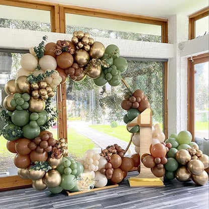 Green Gold Brown Balloon, 60 Pcs 12 Inches Olive Green Dark Brown Coffee Nude Gold Balloons for Jungle Safari Woodland Hunting Birthday Decorations