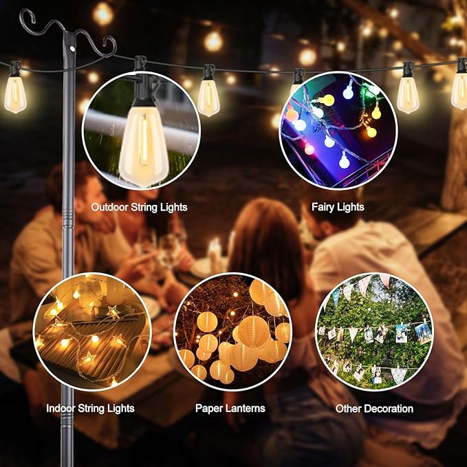 Outdoor String Light Poles, 9FT Metal Patio Light Poles Post for Outside with Fork for Outside Hanging Backyard Garden, Deck Lighting Stand for Parties, Wedding, Halloween Party Decor -2Pack