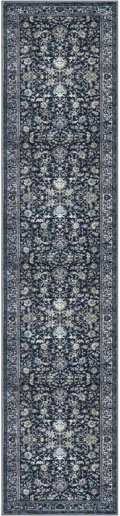 KILOCOCO Hallway Runner 2x12 Rug Runner Printed Vintage Floral Washable Non-Slip Rubber Backed Runners for Hallways Kitchen Laundry Room Entryway Bedroom, Charcoal