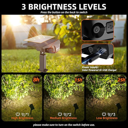 Solar Lights Outdoor Waterproof Landscape Lights, 40 LEDs Solar Spot Light Outdoor Spotlights with 3 Light Modes, USB & Solar Powered Garden Yard Wall Lights Auto On/Off for Patio 6 Pack