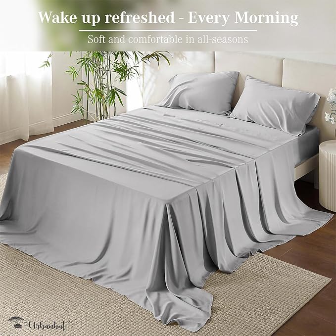URBANHUT 800 Thread Count Egyptian Cotton Sheets King Size, Long Staple Bed Sheets, 4 Pc Bed Sheet Sets for King Size Bedding, Sateen Weave Luxury Hotel Bed Sheets Fits 16" Deep Pocket - Silver Grey