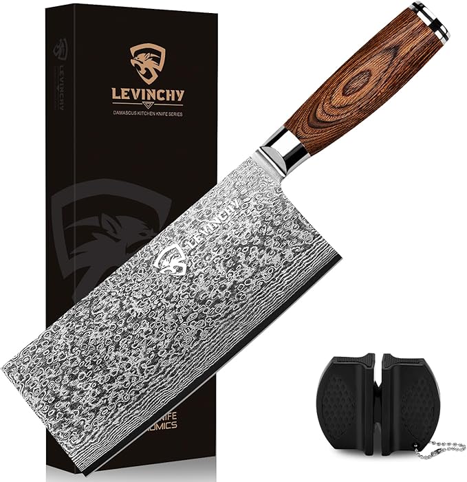 Damascus 8 inch Cleaver Knife, Professional Handmade Damascus Stainless Steel Kitchen Knife, Superb Edge Retention, Stain & Corrosion Resistant, Ergonomic PAKKA Wood Handle