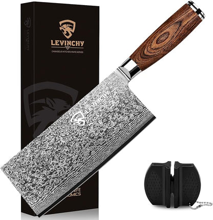Damascus 8 inch Cleaver Knife, Professional Handmade Damascus Stainless Steel Kitchen Knife, Superb Edge Retention, Stain & Corrosion Resistant, Ergonomic PAKKA Wood Handle