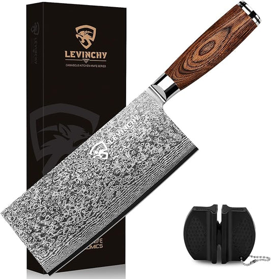 Damascus 8 inch Cleaver Knife, Professional Handmade Damascus Stainless Steel Kitchen Knife, Superb Edge Retention, Stain & Corrosion Resistant, Ergonomic PAKKA Wood Handle