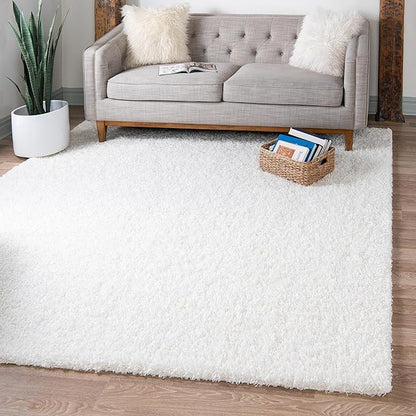 Unique Loom Solid Shag Collection Area Rug (5' 1" Square, Snow White)