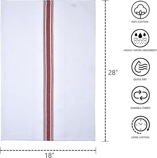 100% Cotton Kitchen Towels – Highly Absorbent and Quick-Dry Dish Towels with Hanging Loop – Large 18x28 Inches – Red (Pack of 8) | Soft, Durable and Lint-Free for Kitchen and Home Use