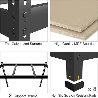 PrimeZone 48" W x 24" D x 72" H Heavy Duty Storage Shelves, 5 Tier Adjustable Garage Shelving Unit, Metal Organizer Shelf Utility Rack for Warehouse Pantry Closet Kitchen, Black, 8 Pack