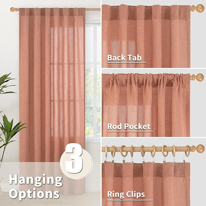 YoungsTex Rust Terracotta Linen Curtains 40 Inch Length, Short Burnt Orange Drapes with Rod Pocket Back Tab Light Filtering for Bathroom Living Room Windows, 2 Panels, 42 X 40 Inch
