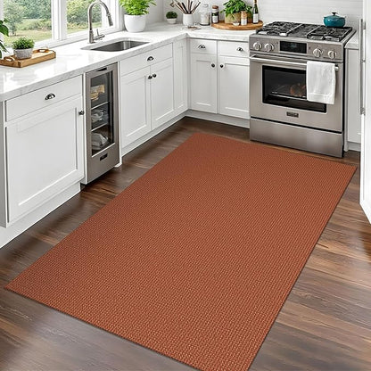 EARTHALL Woven Area Rug 3x5 Ft Washable Rugs for Entryway Braided Non Slip Rubber Backed Throw Rugs Door Mat Indoor Outdoor Entrance Cotton Carpet for Kitchen Foyer Front Door, Rustic Orange/Tan