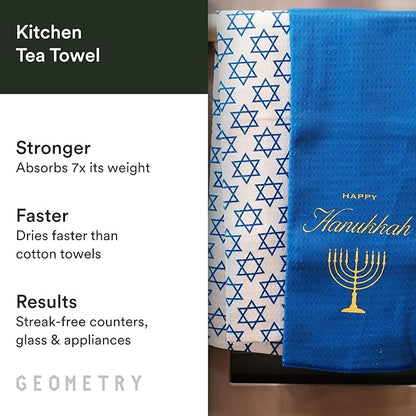 GEOMETRY Christmas Kitchen Towels - Quick Dry Microfiber Cloth Dish Towels for Kitchen Drying - Premium Quick Dry Towel (Happy Hanukkah, 1 Pack)