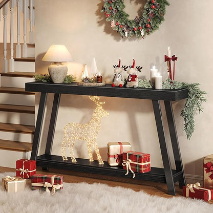 Huuger Console Table with Charging Station, USB-C Port, 2 Tiers Entryway Table, 53.9 Inch Sofa Table with Metal Legs, Entry Hallway Table with Thicker Desktop, Modern Behind Couch Table, Black
