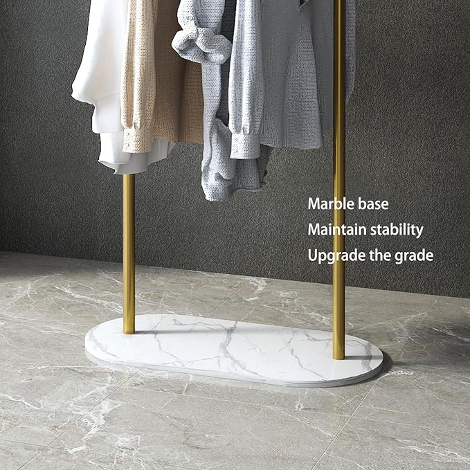 Gold Clothing Rack, Modern Clothes Rack with Marble Base, Heavy-duty Coat Racks Freestanding,garment racks for hanging clothes,Can Hang Jacket Garment, Hat, Scarf, Organize Shoes