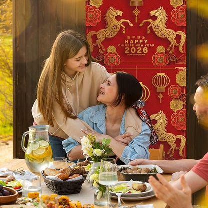 Year Of The Horse Happy Chinese New Year 2026 Door Cover Decorations Banner Flag Welcome Hanging Backdrop Sign Party Background Decor Holiday Supplies 35 * 72 Inches