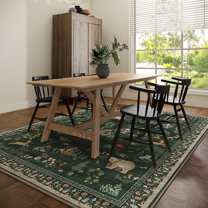 Machine Washable Rugs for Living Room: 6x9 Area Rugs for Bedroom Vintage Rugs Stain Resistant Non Slip Low Pile Soft Carpet Rug for Kitchen Dining Room Farmhouse Nursery Kids Room Indoor