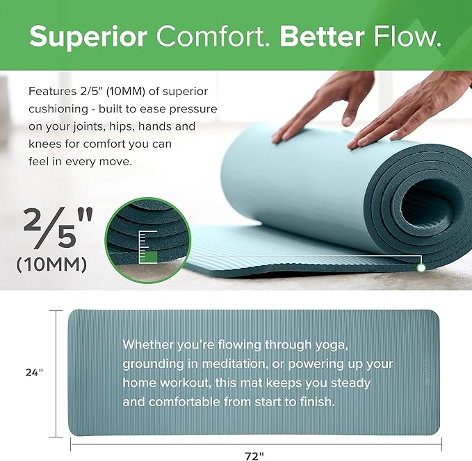 Gaiam Essentials 2/5" Thick (10mm) Yoga & Pilates, Fitness & Exercise Mat with Easy-Cinch Carrier Strap Cushion Support For Fitness and Gym Workouts