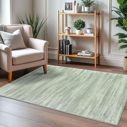 KOZYFLY Modern Abstract 3x5 Area Rug Washable Bedroom Rug Green, Throw Entry Mat Non-Slip Stain Resistant Carpet Dining Room Rug with Soft Low Pile for Living Room Kitchen Bath Office