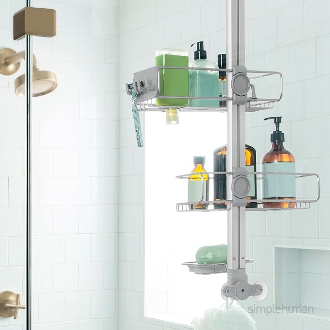 simplehuman Over-Door Shower Caddy, Stainless Steel and Anodized Aluminum