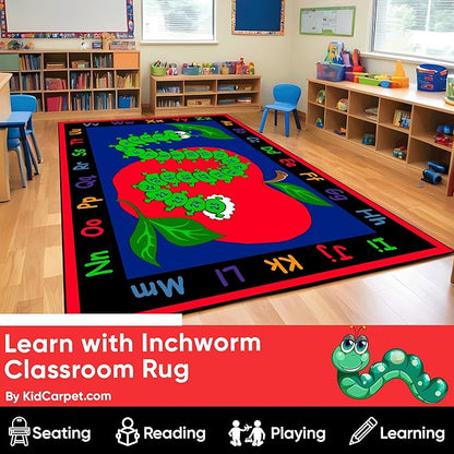 Learn with Inchworm Classroom Rug, 6' x 8'6", Multicolored, Educational Classroom Rug, Kids Learning Play Mat | Area Rug for Bedroom or Playroom