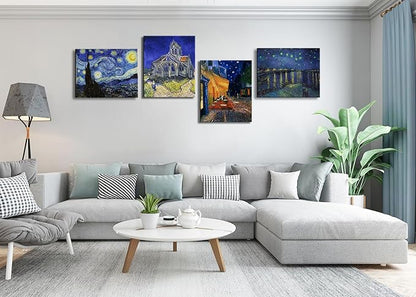 Vincent Van Gogh Canvas Wall Art - Starry Night Over The Rhone - Cafe Terrace At Night Paintings, Classic Artwork Pictures Poster Prints for Bathroom Living Room Office Decor