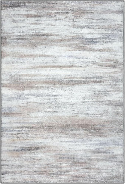 KOZYFLY Modern Abstract Small Area Rugs 2x3, Washable Kitchen Rug Non-Slip Soft Small Bathroom Rug, Beige Striped Entryway Rugs Abstract Print Faux Wool Doormat for Bedside Entrance Bedroom Sink