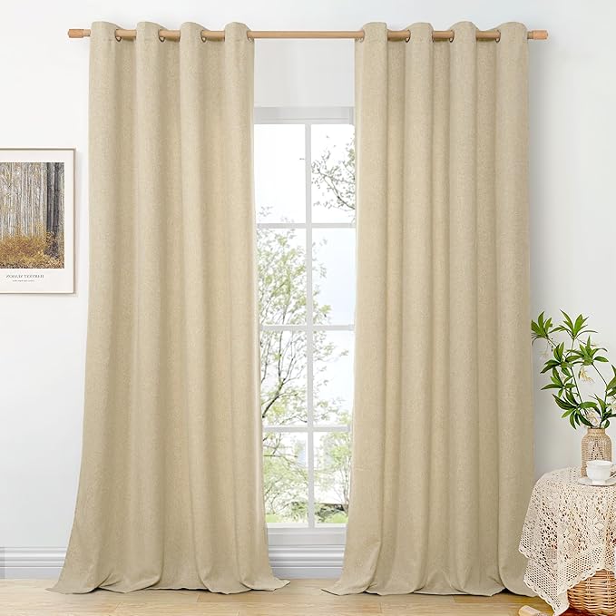 BGment Natural Linen Curtains for Living Room 90 Inch Length 2 Panels Set, Light Filtering Country Rustic Window Drapes Textured for Bedroom Privacy with Grommet Non See Through, Each 52 Inch Wide