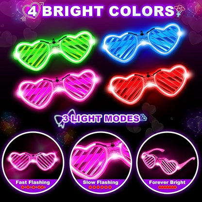 Shemira Valentines Cards for Kids Classroom, 24 Pack Valentines Day Cards with Light Up Glasses, Valentines Day Cards Gifts for Kids School Classroom Exchange, Valentines Gifts for School