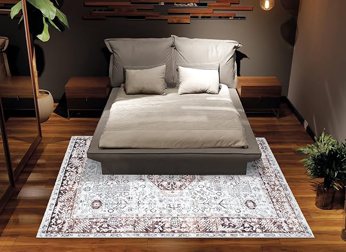 Bloom Rugs Caria Washable Non-Slip 9x12 Rug - Beige/Brown Traditional Area Rug for Living Room, Bedroom, Dining Room, and Kitchen - Exact Size: 9' x 12'