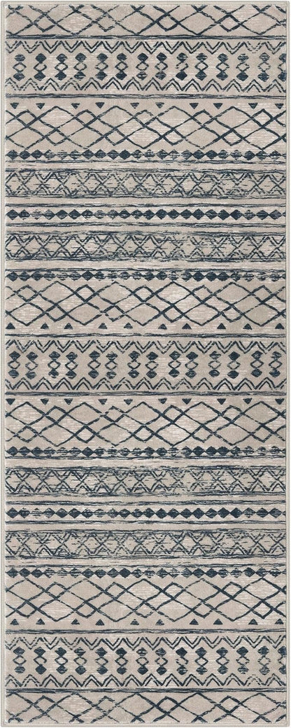 KUTA Moroccan Washable Hallway Runner Rug, 2x6 Non-Slip Vintage Light Brown Black Boho Rugs Kitchen Runners Ultra Soft Distressed Geometric Floor Carpet for Bedroom Laundry Living Room