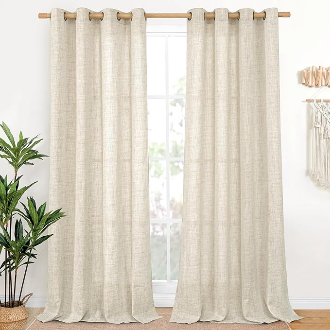 YoungsTex 90 Inch Length Linen Curtains for Living Room, Light Filtering Drapes with Bronze Grommet Privacy for Bedroom Office Window Extre Long, 52 x 90 Inch, 2 Panels